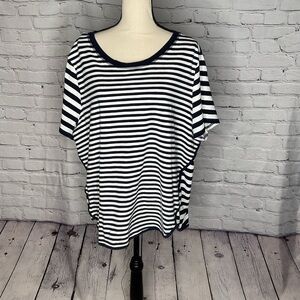 T by Talbots Outlet Navy and White Striped Short Sleeve Tee 3X